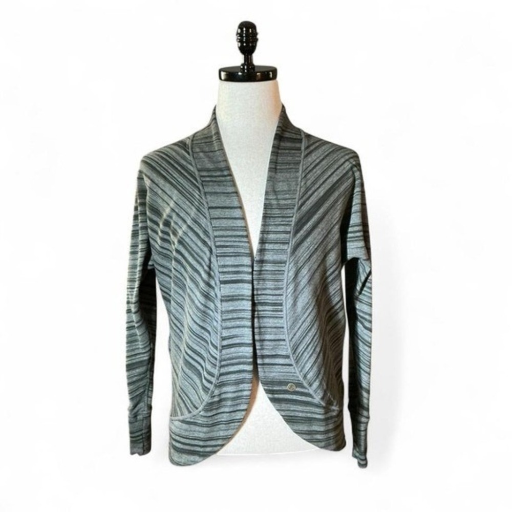 Prana Gorpcore Striped Open Front Cardigan Womens M Grey Lined Earthy Layering